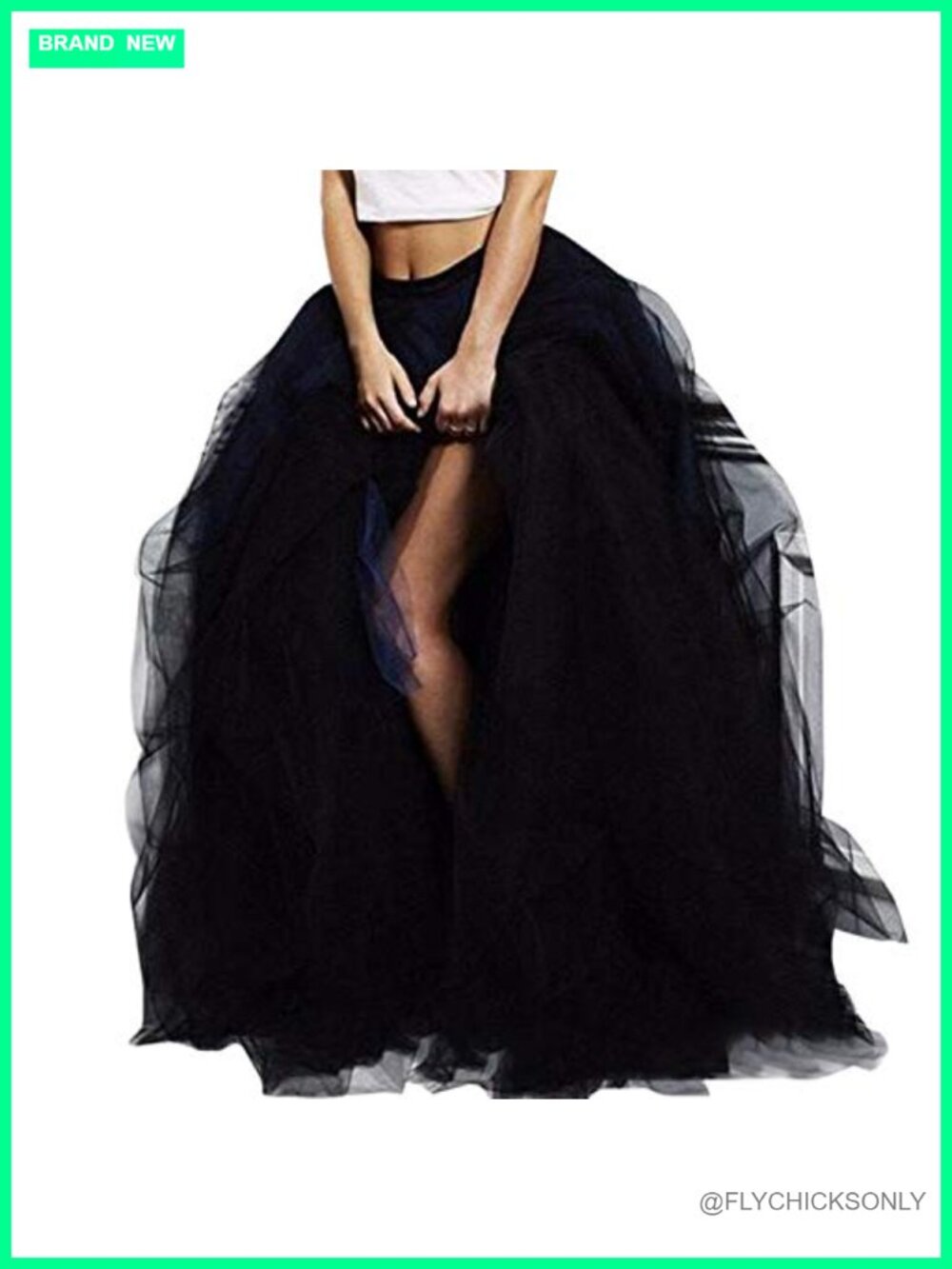 WDPL Women's Long Maxi Slit Tulle Special Occasion Bustle Night Out Skirt